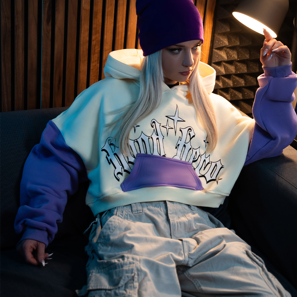 Women's Hoodie Kick Off - Cream / Purple